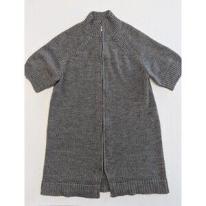 Coldwater Creek Wool Blend Full Zip Short Sleeve Gray Chunky Long Sweater M